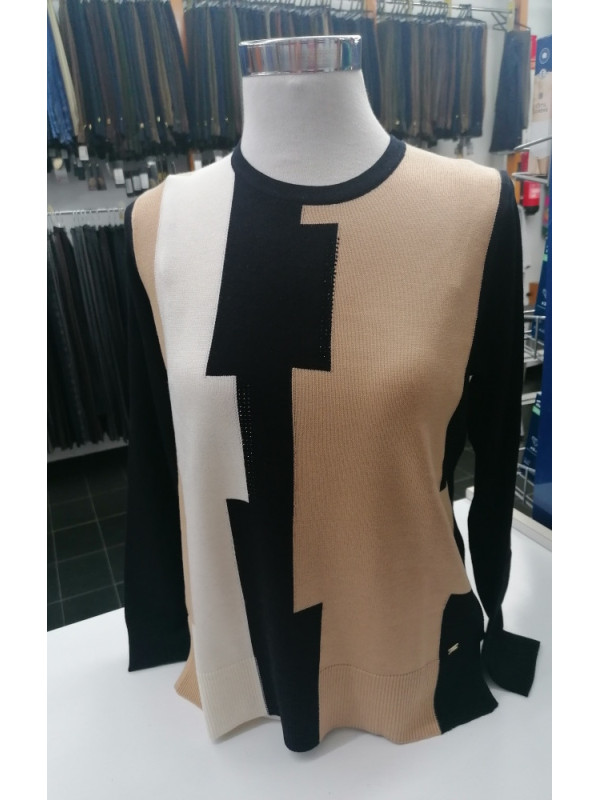 Jersey clásico punto cuello redondo señora tostado